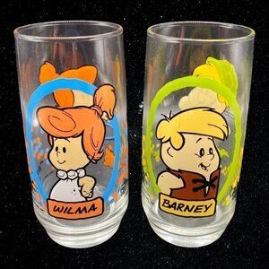 Vintage 1986 Pizza Hut The Flinstones Kids Glasses Barney & Wilma 6”T 2.5”W